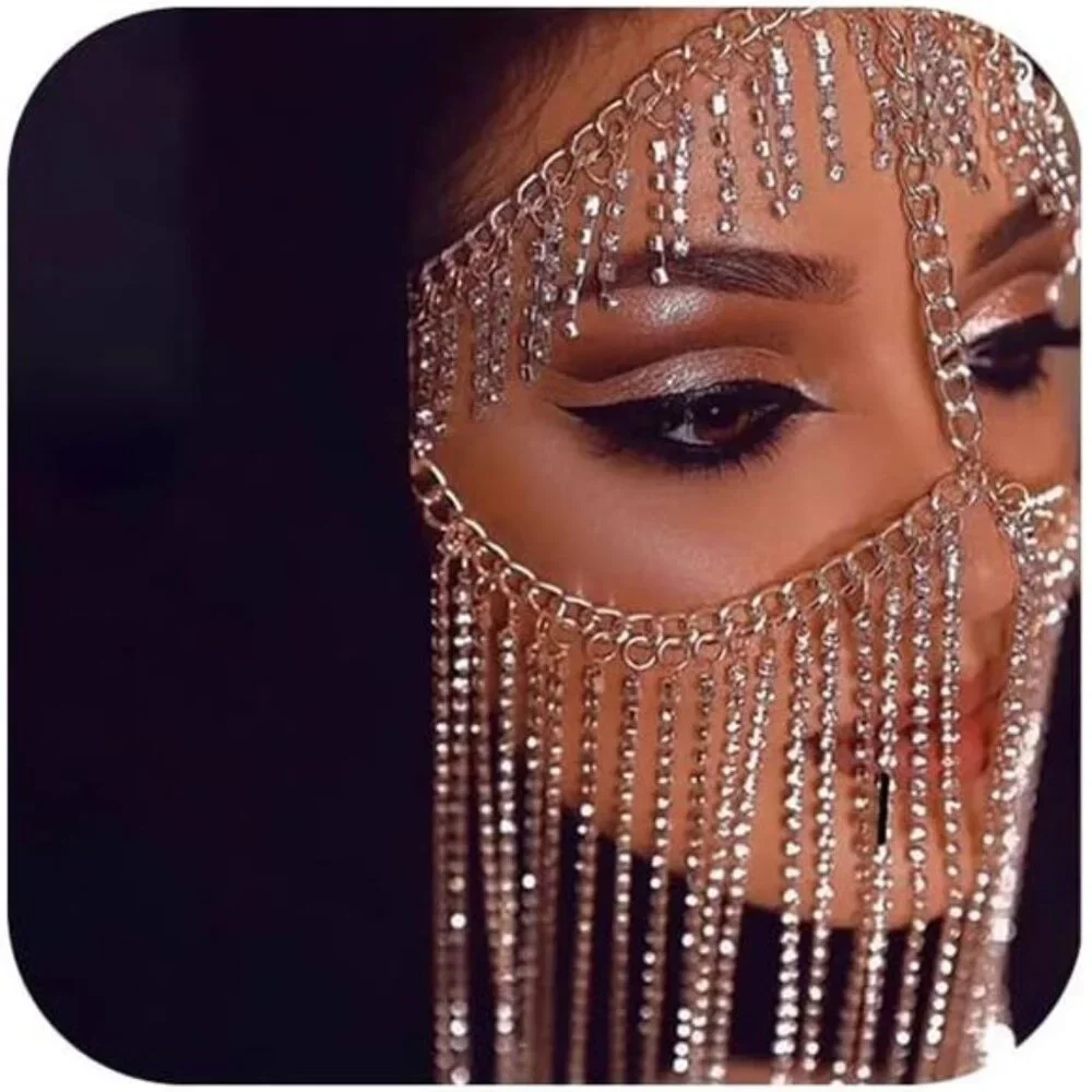Sexy Full Rhinestone Layered Masquerade Party Mask Face Jewelry for Women